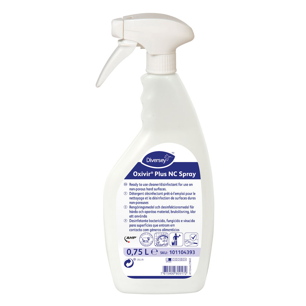 Diversey Oxivir Plus NC Spray 6x0.75L - Détergent désinfectant à large spectre pour les surfaces dures non poreuses - formule non CE