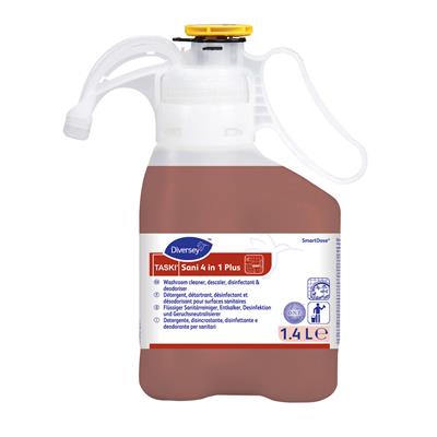 TASKI Sani 4 in 1 Plus 1x1.4L - Détergent détartrant désinfectant désodorisant pour surfaces sanitaires. Système Smart Dose.